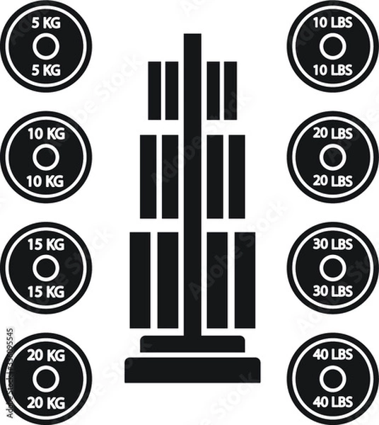 Fototapeta Gym weight rack plate vector icon, exercising icon