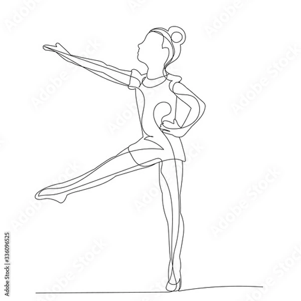 Fototapeta vector, isolated, drawing, one line girl dancing dance