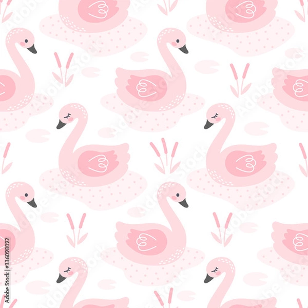 Obraz Cute swan in the lake seamless pattern background
