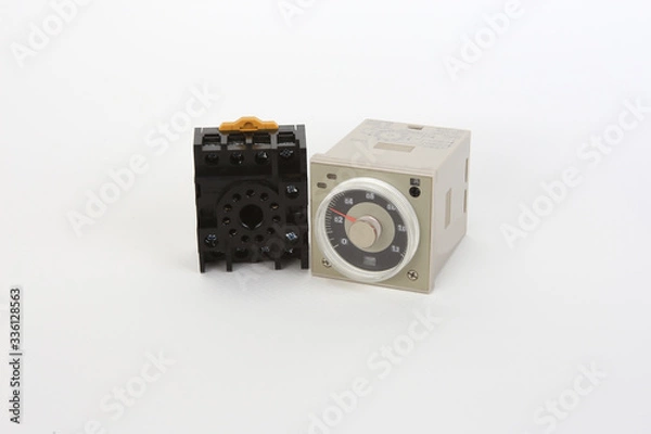 Fototapeta solid state time, multi range timer with socket isolate on white background.