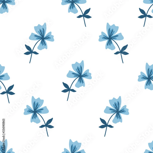 Obraz Blue flowers vector seamless pattern. Abstract stylistic  flowers on white background. Floral textile, wrapping paper, wallpaper, surface pattern, interior design.