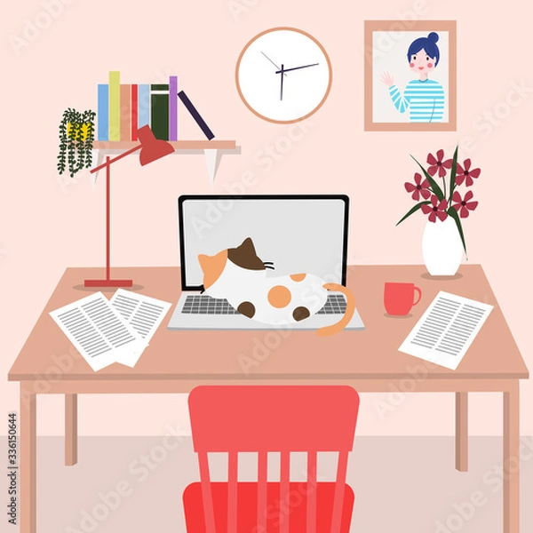 Fototapeta Working desk at home. COVID-19 and work from home concept.