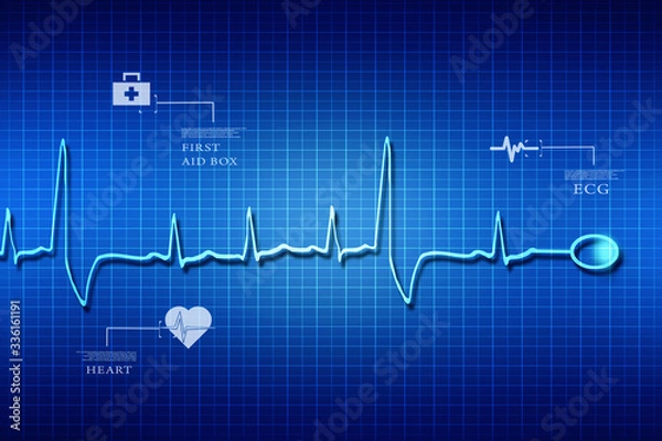 Fototapeta Heart with cardiogram - 2D illustration