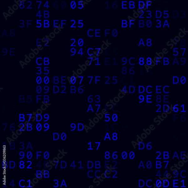Obraz Digital background. Blue sparse hexadecimal pairs background. Small sized seamless pattern. Amazing vector illustration.