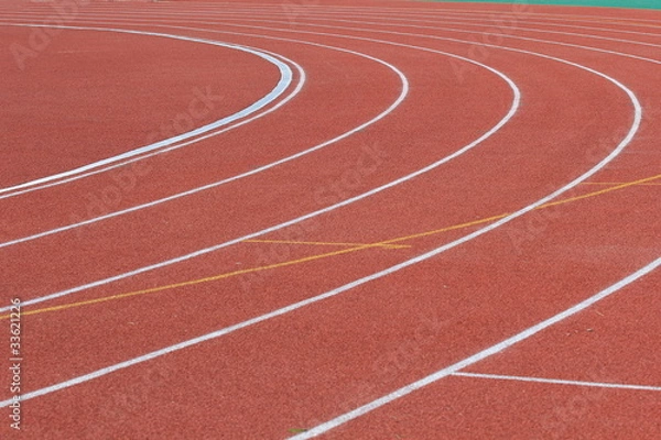 Fototapeta Беговая дорожка с разметкой на легкоатлетическом стадионе