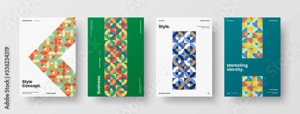 Fototapeta Company identity brochure template collection. Business presentation vector A4 vertical orientation front page mock up set. Corporate report cover abstract geometric illustration design layout bundle.