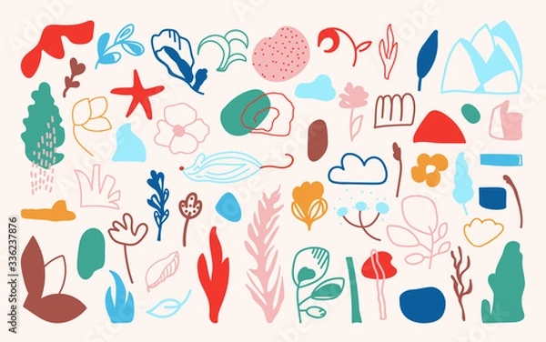 Obraz Abstract floral seamless pattern hand drawn vector. Doodle different shapes organic element with spots, dots, lines. Creative modern art object. Simple decorative elements Isolated vector illustration