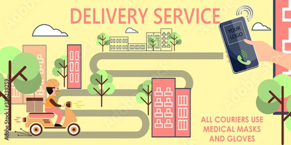 Fototapeta Online delivery service concept, online order tracking, delivery home and office.