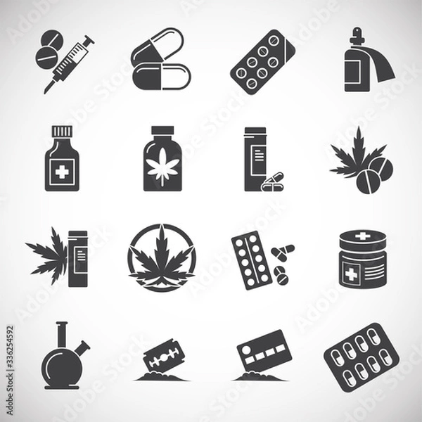 Fototapeta Drugs related icons set on background for graphic and web design. Creative illustration concept symbol for web or mobile app