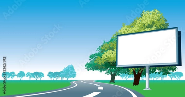 Obraz Road billboard and roadside trees