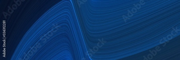 Fototapeta elegant dynamic designed horizontal banner with midnight blue, strong blue and very dark blue colors. fluid curved flowing waves and curves