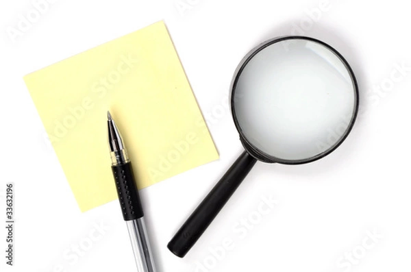 Fototapeta Magnifier,pen and notepaper