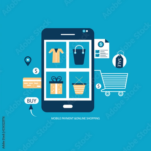 Fototapeta Mobile payment Online shopping and e-commerce concept