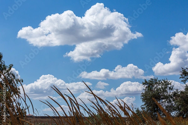 Obraz Blue sky with white curly clouds