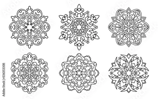 Fototapeta set of vector black mandalas. Mandal design for coloring, graphic design, decor