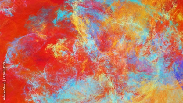 Fototapeta Abstract red and orange fantastic clouds. Colorful fractal background. Digital art. 3d rendering.