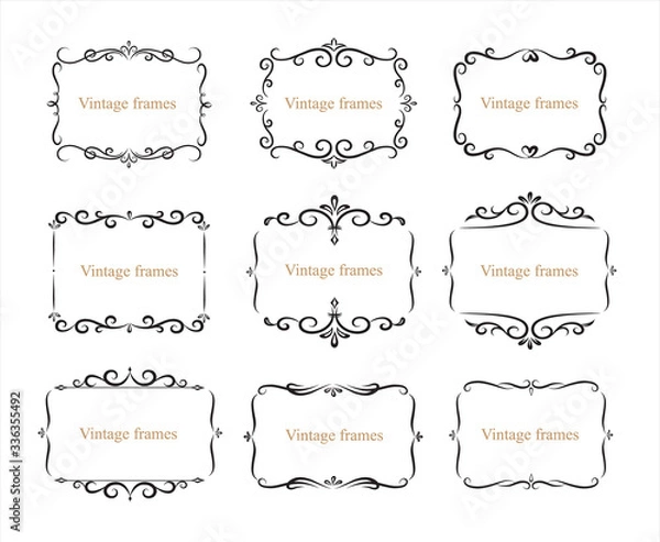 Fototapeta Hand drawn set of decorative frames, borders, page decoration calligraphic design elements collection. vintage vector illustration
