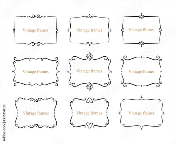 Fototapeta Hand drawn set of decorative frames, borders, page decoration calligraphic design elements collection. vintage vector illustration