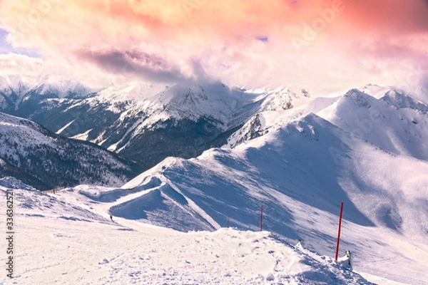 Obraz Ski resort in Poland. High mountain Tatras. Peak Kasprowy near Zakopane. Winter time. Beautiful landscape.