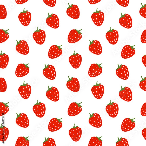 Fototapeta Red, juicy, white strawberry, wild strawberry, seamless texture on a white background, vector. 