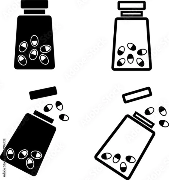 Fototapeta Medicine bottle with pills vector icon set