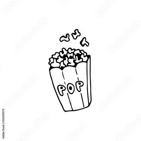 Obraz Hand-drawn doodle popcorn. Linear illustration. Vector image.
