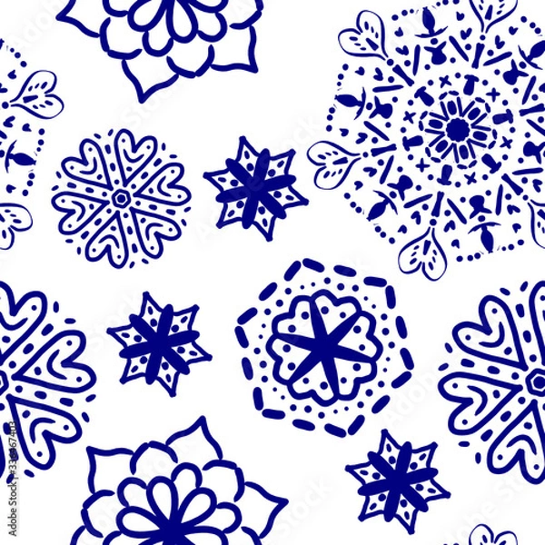 Obraz Folk White and blue pattern