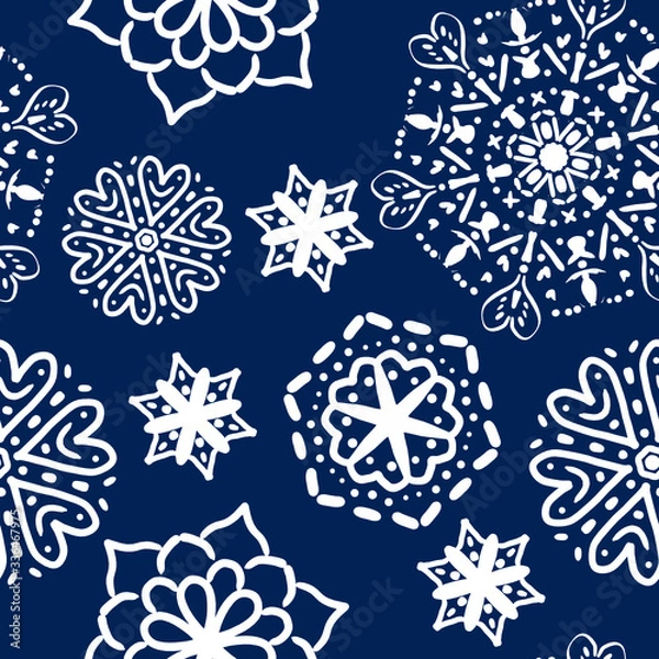 Obraz Folk blue and white seamless pattern