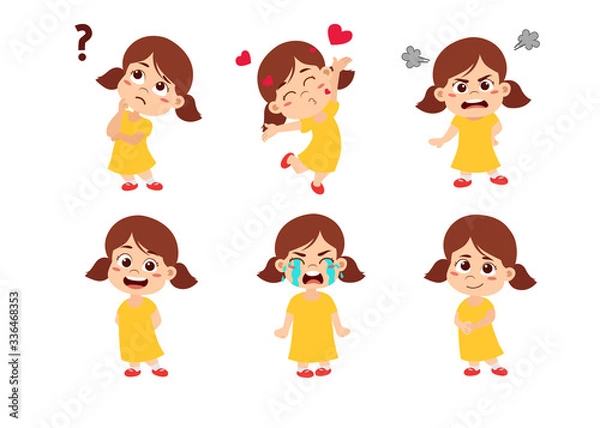 Obraz Kids with many expressions, thinking ,love , angry, smile, cry,laugh.