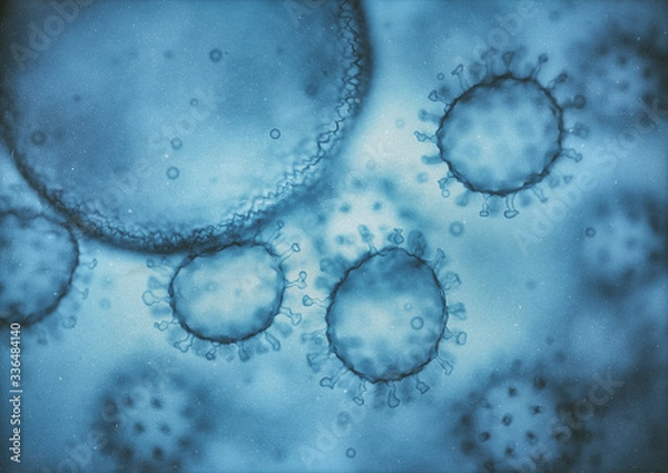Obraz Viral structure. Viral particle is made up of a nucleus of nucleic acid (DNA or RNA) surrounded by a protein coat. Conceptual illustrative virus.