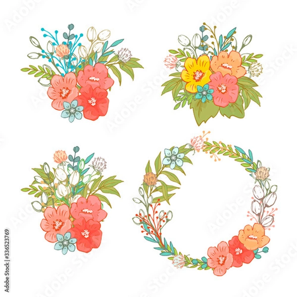 Obraz Flower and herbs illustration. Vector.