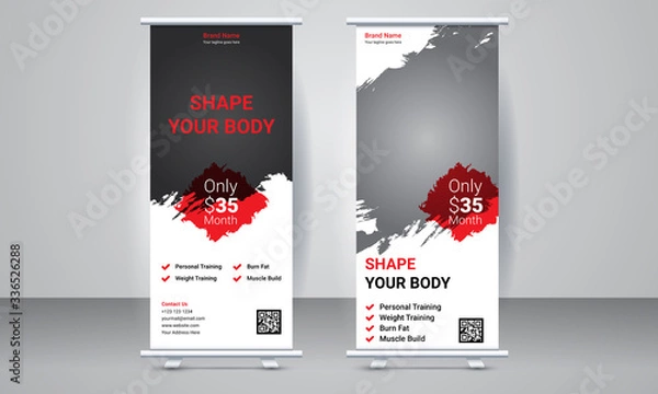 Fototapeta Fitness Roll Up Stand Banner Design Template. Standee Design Template. Banner Template. Gym Banner Template.