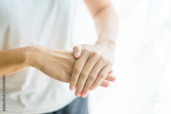 Fototapeta Coronavirus prevention medical hand sanitizer gel for hand hygiene corona virus covid-19 protection.Hand sanitizer alcohol gel rub clean hands hygiene protect from virus covid19 outbreak.Step by step.