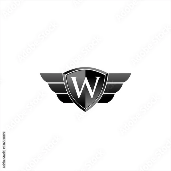 Fototapeta Vector Shield with wing and initial letter W concept icon logo