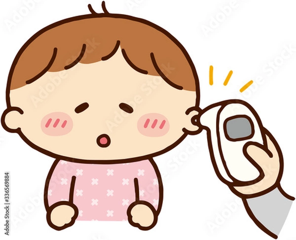 Fototapeta 赤ちゃんの熱を測る保護者