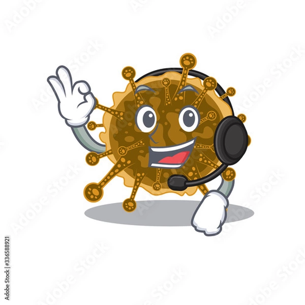 Fototapeta A gorgeous negarnaviricota mascot character concept wearing headphone