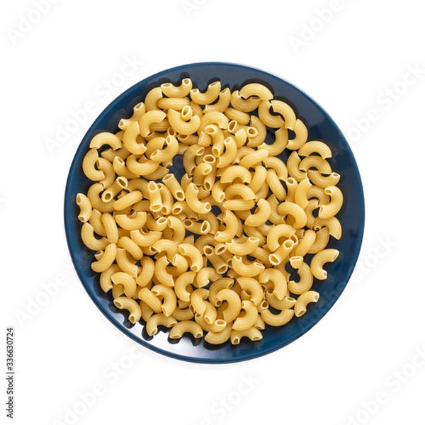 Obraz Uncooked pasta in plate isolated on white background