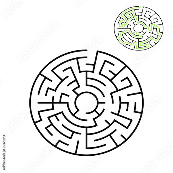 Obraz 6 cells wide circular maze ending in the middle with solution hint in the corner