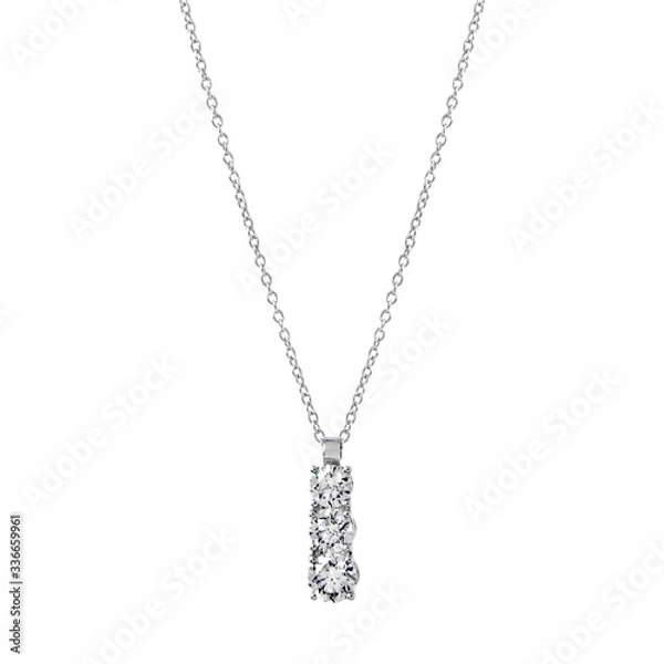 Obraz White gold pendant on a chain with diamonds isolated on white background