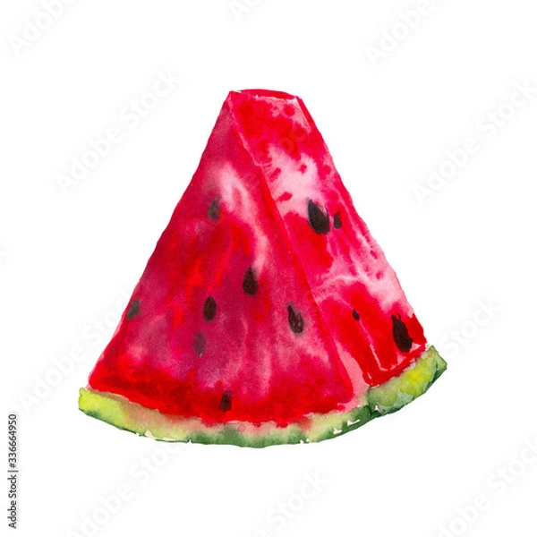 Fototapeta juicy bright red slice of watermelon in watercolor