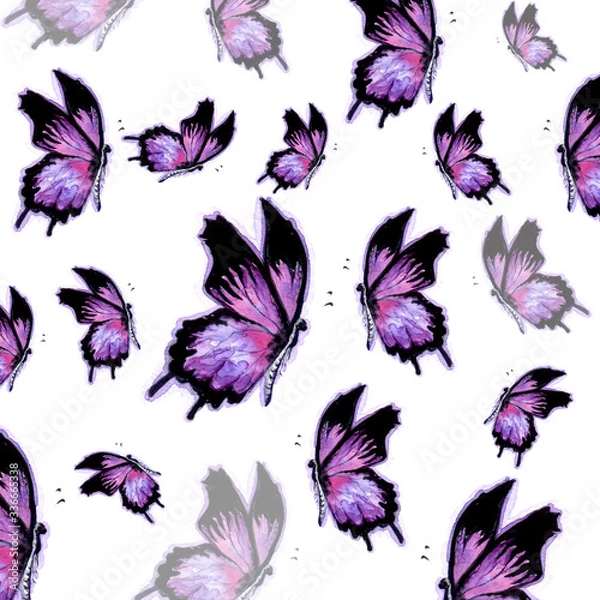 Fototapeta watercolor lilac butterfly with spread wings pattern