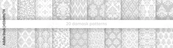 Fototapeta Big set of vector elegant damask patterns. Vintage royal patterns with a label. Seamless vector patterns.