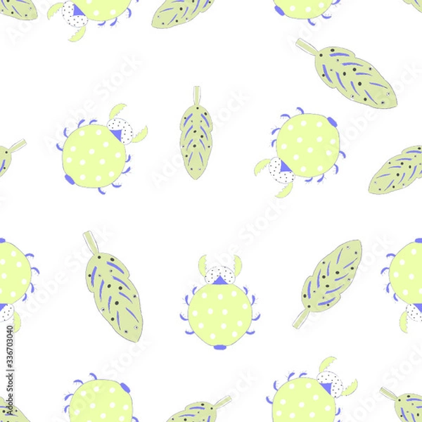 Obraz Cute bug and leaves seamless pattern