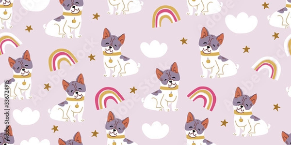 Fototapeta Vector seamless pattern with cute bulldog dogs