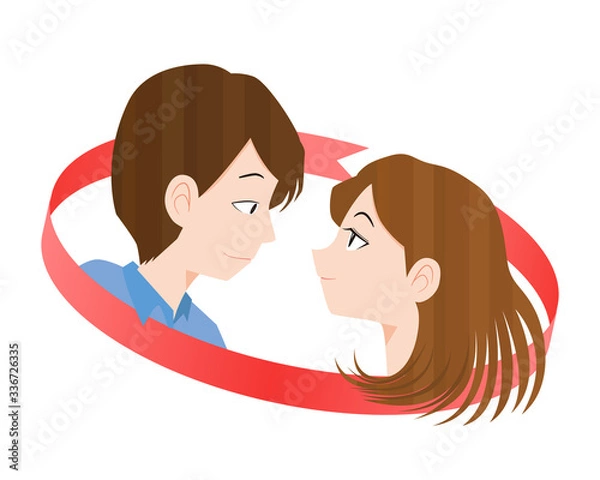Fototapeta 見つめ合う男女と赤いリボン