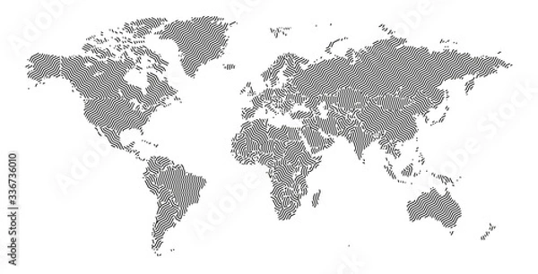 Obraz Abstract map of the world with curved zigzag shapes formed from lines
