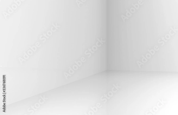 Obraz 3d rendering. modern simple minimal light gray corner room box wall design background.