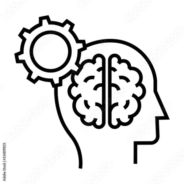 Fototapeta Human brain with gear symbol. Rational thinking icon. Logical reasoning symbol. Intellect sign.