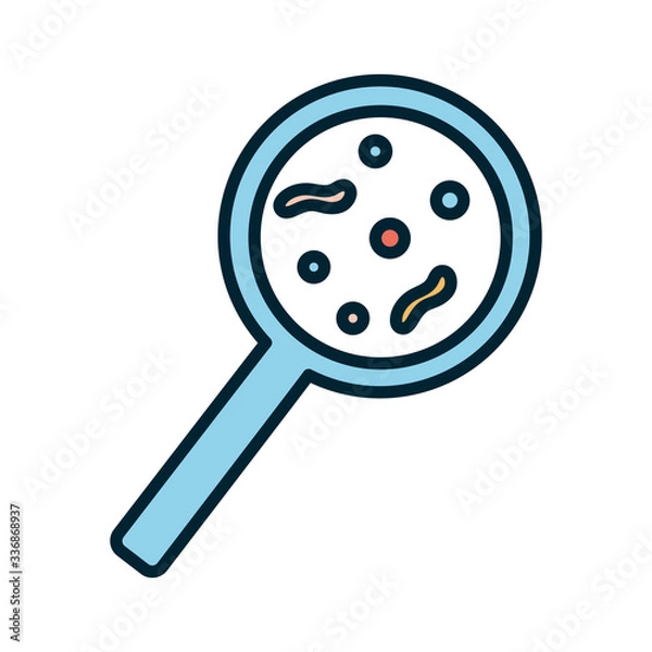 Fototapeta Isolated virus inside lupe line and fill style icon vector design