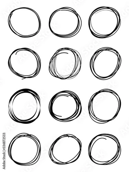 Fototapeta Hand drawn scribble line circles. Doodle circular for message note mark design element. vector illustration